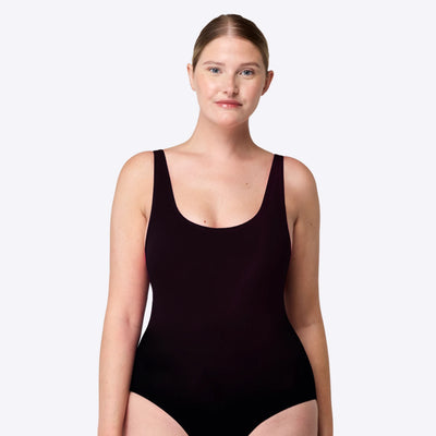 scoopback swimsuit black front alternative model shot