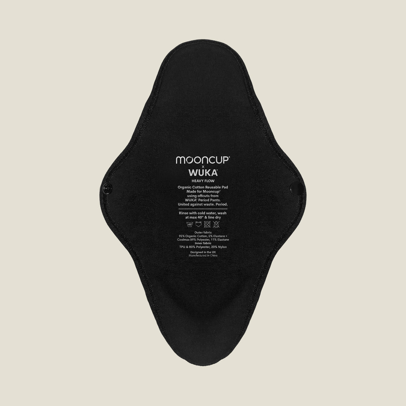 WUKA x Mooncup reusable period pad for heavy flow, featuring breathable organic cotton and fast-absorbing layers