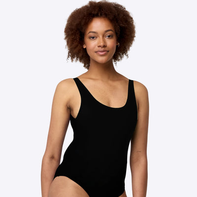 scoopback swimsuit black front