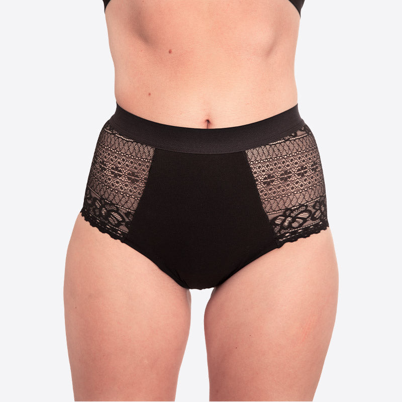 WUKA Ultimate High Waist Duo Style Heavy Flow Black Colour Lace High Waist Front
