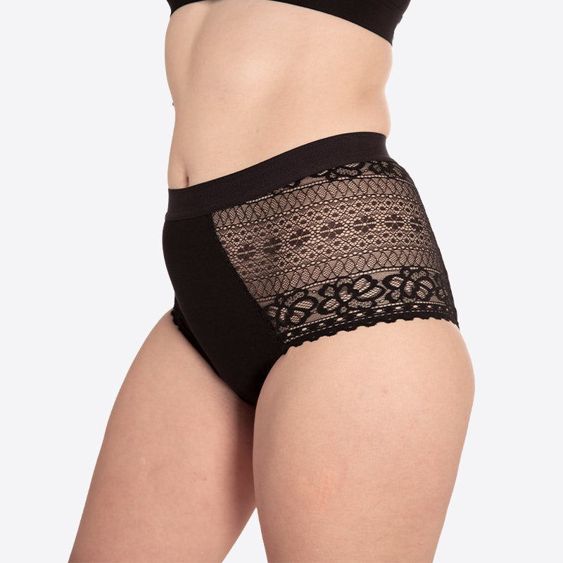WUKA Ultimate High Waist Duo Style Heavy Flow Black Colour Lace High Waist Side