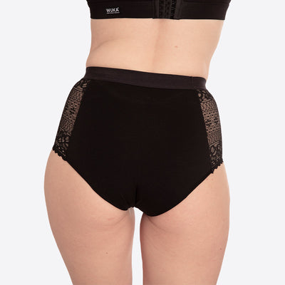 WUKA Ultimate High Waist Duo Style Heavy Flow Black Colour Lace High Waist Back