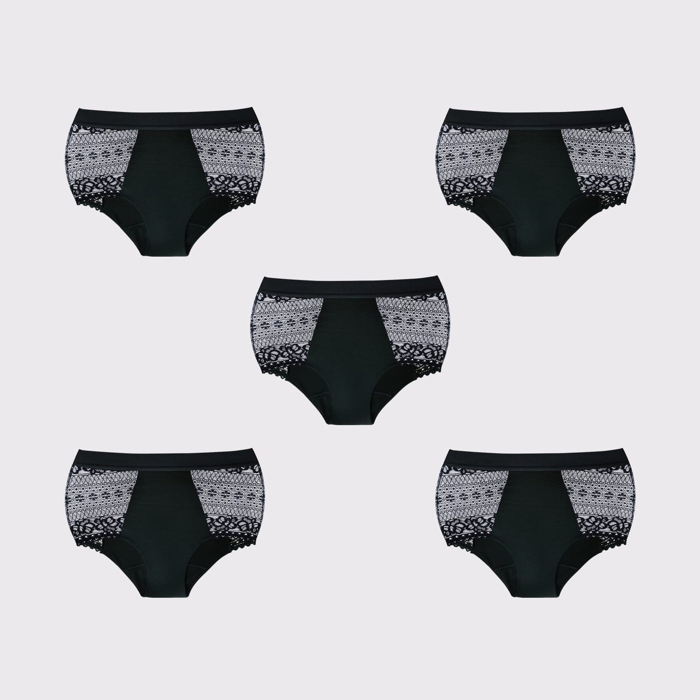 WUKA Ultimate Lace High Waist Period Pants Style Heavy Flow Black Colour 5 Pack